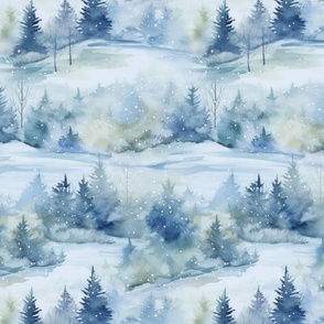 Enchanting Forest Retreat Rural Watercolor Landscape In Shades Of Blue Medium Scale