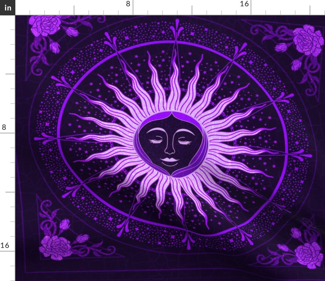 Whimsical Lunar Moon Goddess in Monochrome Midnight Purple Wallpaper Tile