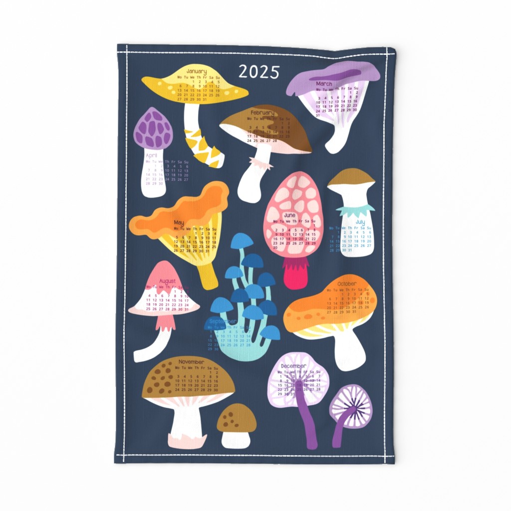 Colorful Mushrooms Tea Towel Calendar 2024