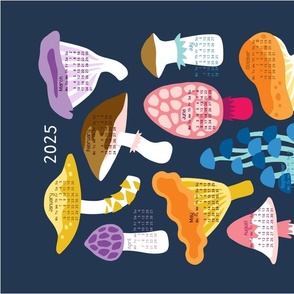 Colorful Mushrooms Tea Towel Calendar 2024