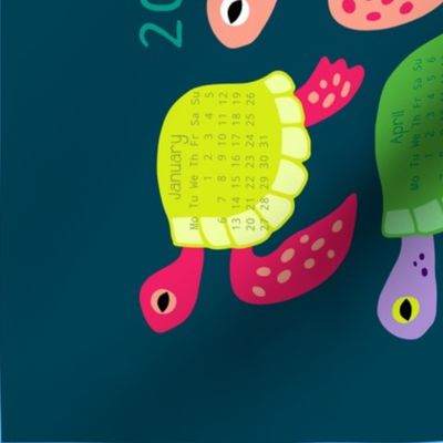 Colorful Sea Turtles Tea Towel Calendar 2024