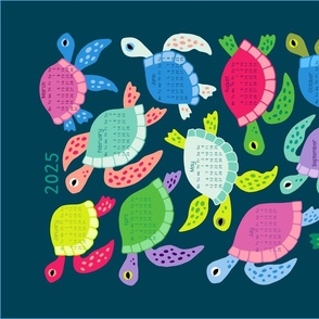 Colorful Sea Turtles Tea Towel Calendar 2024