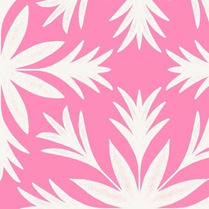 Relaxed Tropical Hand-Drawn Flora in Bright Candy Pink and Cream - Jumbo - Tropical Vibes, Pink Tropical, Tropical Pink