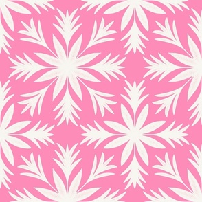 Relaxed Tropical Hand-Drawn Flora in Bright Candy Pink and Cream - Large - Tropical Vibes, Pink Tropical, Tropical Pink