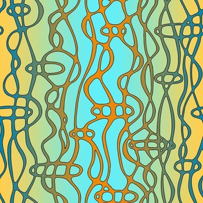 Abstract wavy design, yellow, blue and green