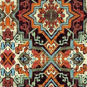 Bohemian geometric rug orange black