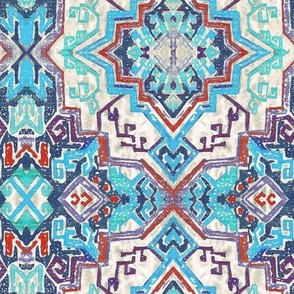 Bohemian geometric rug blue turquoise