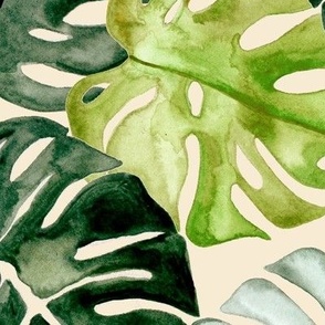 Watercolour Tropical Leaves, Warm Tones