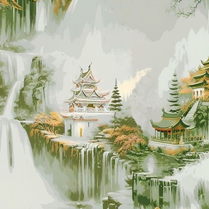 chinese pattern, vintage wallpaper, pagodas,