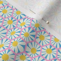 hexagon daisies sky blue  pink happy - small