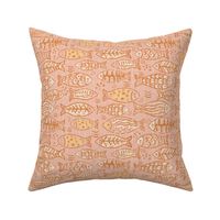 Hand Painted Patterned Fish with Faux Kantha Stitch in Warm Pink and Orange (Medium)