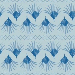 Watercolor floral and geometric stripe in cornflower blue