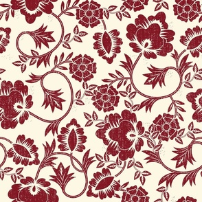 Block Print burgundy Damask 