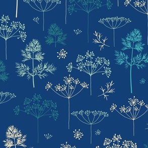 Botanical herbs in blue