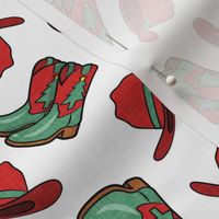 Christmas Cowboy Boots and Hats - light green & red - LAD23