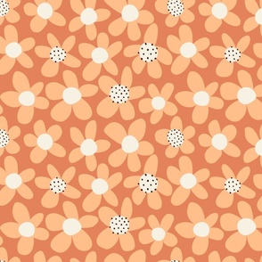 Peach Orange Jumbo Flowers: V3 Retro Abstract Maximalist 70s Groovy Florals Flower Power - Medium