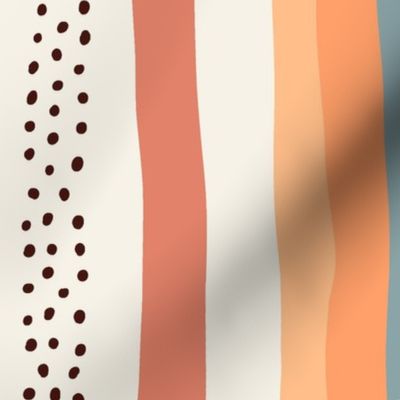 White Abstract Stripes: V3 Playful Meadow Coordinate Line Art Abstract Stripey Mod Art Peach, Orange, White - Large