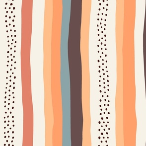 White Abstract Stripes: V3 Playful Meadow Coordinate Line Art Abstract Stripey Mod Art Peach, Orange, White - Large