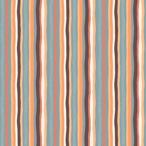 Teal Abstract Stripes: V3 Playful Meadow Coordinate Line Art Abstract Stripey Mod Art Peach, Orange, White - Small