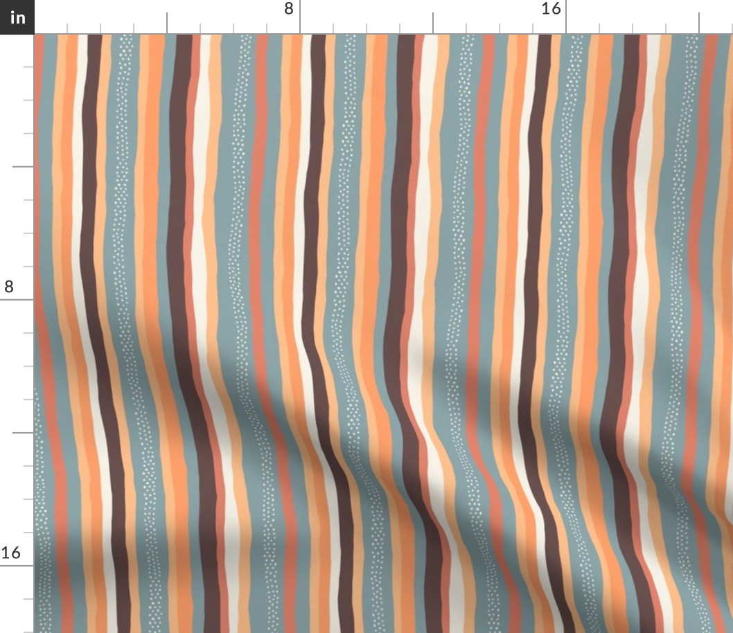 Teal Abstract Stripes: V3 Playful Meadow Coordinate Line Art Abstract Stripey Mod Art Peach, Orange, White - Small