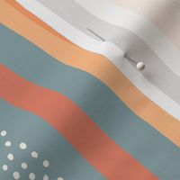 Teal Abstract Stripes: V3 Playful Meadow Coordinate Line Art Abstract Stripey Mod Art Peach, Orange, White - Medium