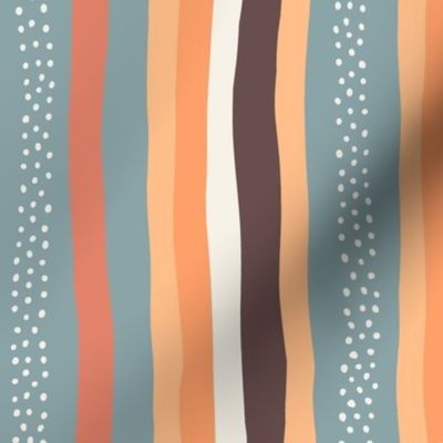 Teal Abstract Stripes: V3 Playful Meadow Coordinate Line Art Abstract Stripey Mod Art Peach, Orange, White - Medium