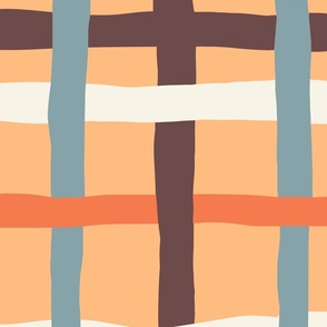 Fun Checkerboard: V3 Playful Meadow Coordinate Line Art Abstract Checks Mod Art Peach, Orange, Blue, White - Large