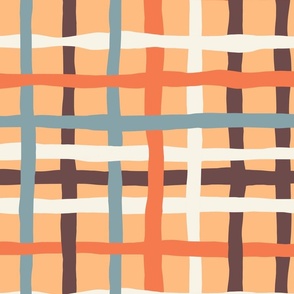 Fun Checkerboard: V3 Playful Meadow Coordinate Line Art Abstract Checks Mod Art Peach, Orange, Blue, White - Medium
