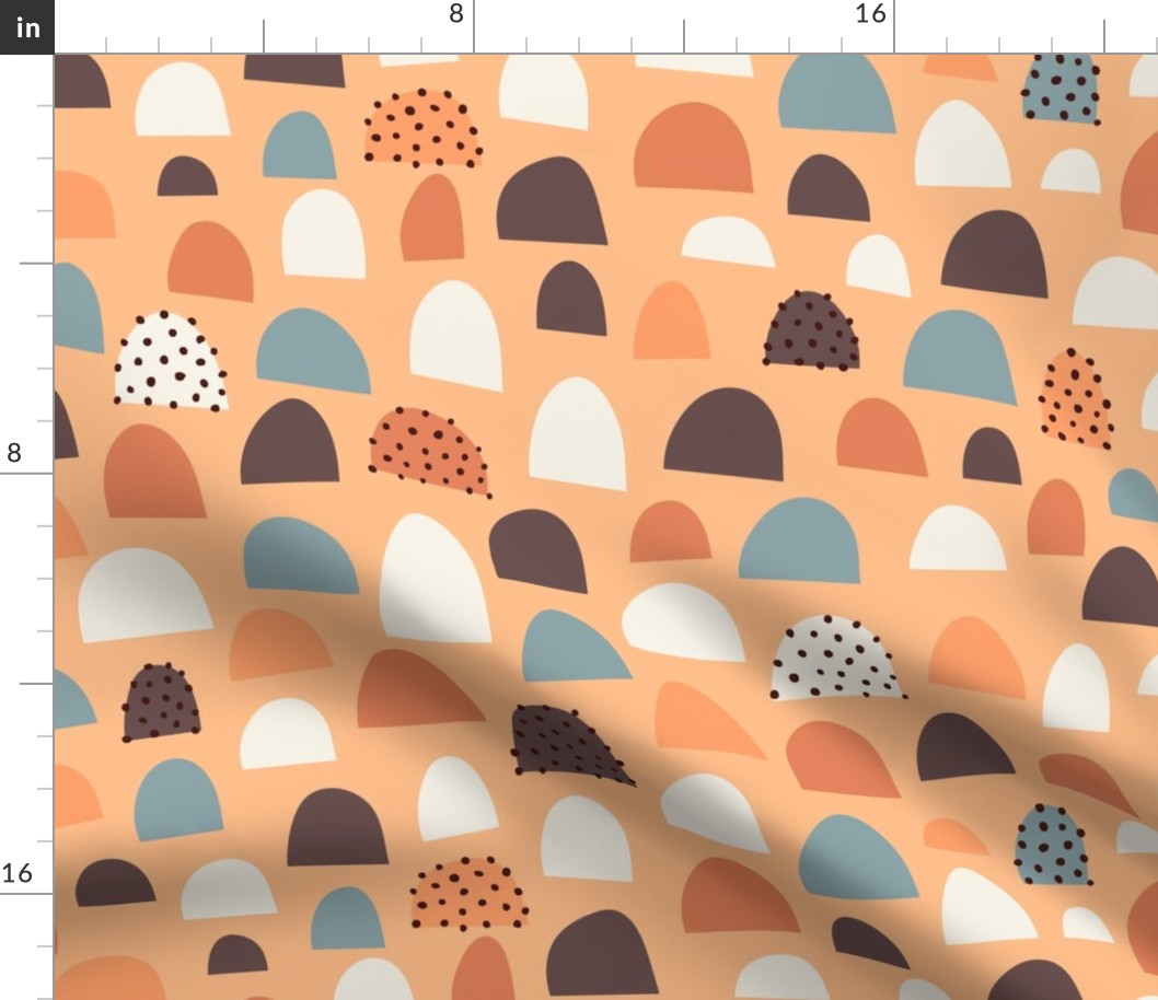 Abstract Arches: V3 Peach Orange Playful Meadow Mod Art Shape Collage Semi Half Circles - Medium