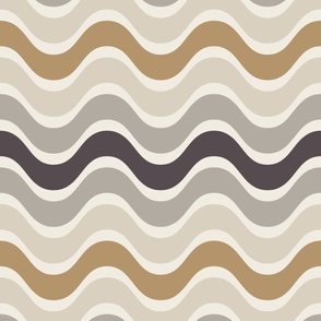 retro waves - bone beige_ cloudy silver_ creamy white_ lion gold_ purple brown - 60s beach geometric stripes