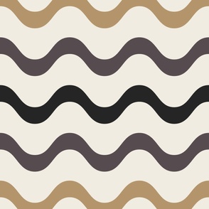 retro waves - creamy white_ lion gold_ purple brown - 70s beach geometric stripes