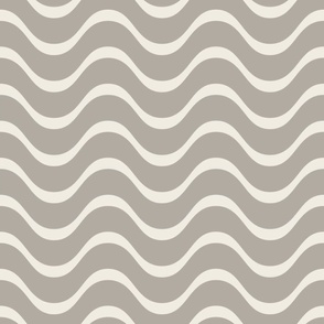 retro waves - cloudy silver taupe_ creamy white - 60s beach geometric stripes