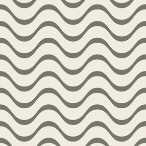 retro waves - creamy white_ limed ash green - 60s beach geometric stripes
