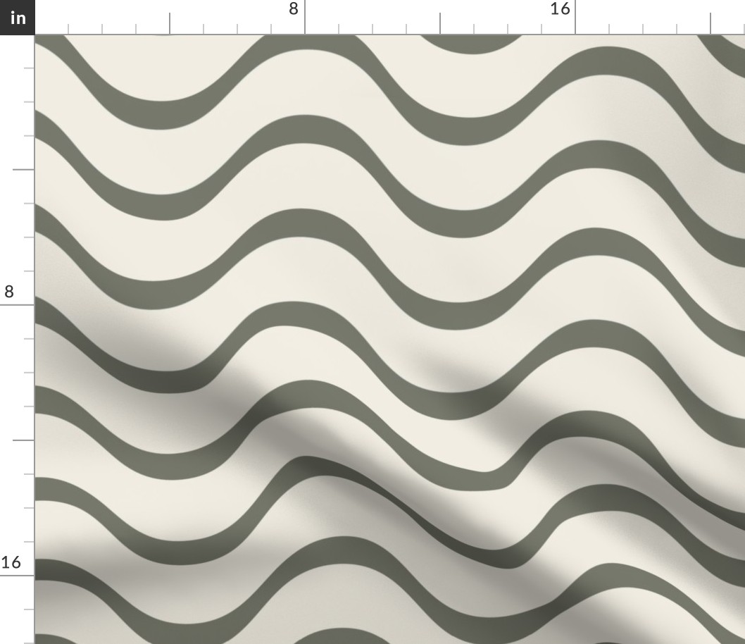 retro waves - creamy white_ limed ash green - 60s beach geometric stripes