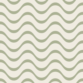 retro waves - creamy white_ light sage green 02 - 60s beach geometric stripes
