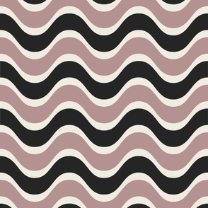 retro waves - creamy white_ dusty rose pink_ raisin black - 60s beach geometric stripes
