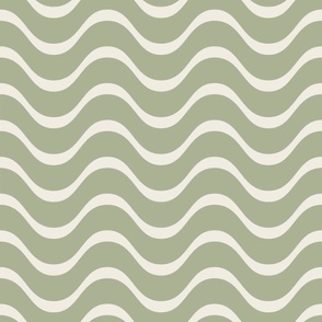retro waves - creamy white_ light sage green - 60s beach geometric stripes