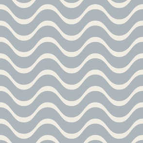 retro waves - creamy white_ french grey blue - 60s beach geometric stripes