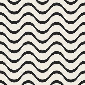 retro waves - creamy white_ raisin black - black and white beach geometric stripes