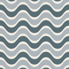 retro waves - creamy white_ french grey_ marble blue - 60s beach geometric stripes