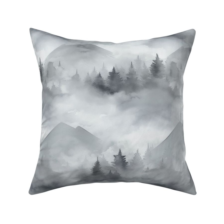 Misty Mountain Escape Rural Watercolor Landscape In Shades Of Grey Medium Scale