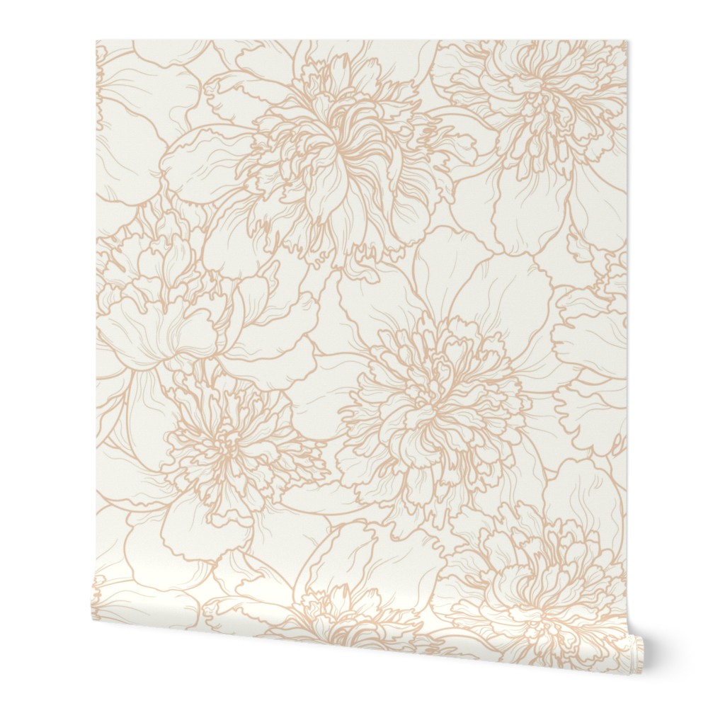 Peony Petals Latte Beige Ivory Large Scale