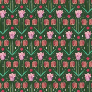 Chess Flowers and Tulips-dark green-large