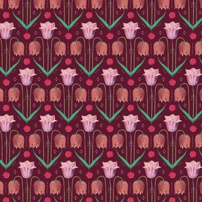 Chess Flowers and Tulips-dark red-large