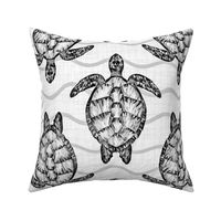 Tropical Turtles Black White Gray Polygon - Large Scale