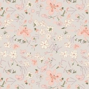 Romantic Sketchy Loose Floral in White and Rose  Pink on Navy Blue