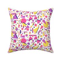 Small 80s Memphis Style Bright Pink, Yellow and Purple Geometric of Circles, Squares and Triangles on White
