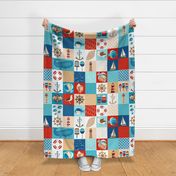 One Yard Nautical Cheater Quilt // 1 Yard Quilt // Sailboat, Lighthouse,  Buoys, Anchor,  Boat Steering Wheel, Seashell,  Fish,  Seagulls, Shells, Whale // Large Scale - 300 DPI