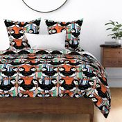 Cuddlin Puffins -  On Colorful Stripes - Large