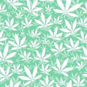 Bigger Scale Marijuana Cannabis Leaves White on Jade Green
